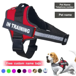 Reflective Adjustable Dog Harness – Personalized Name label for training